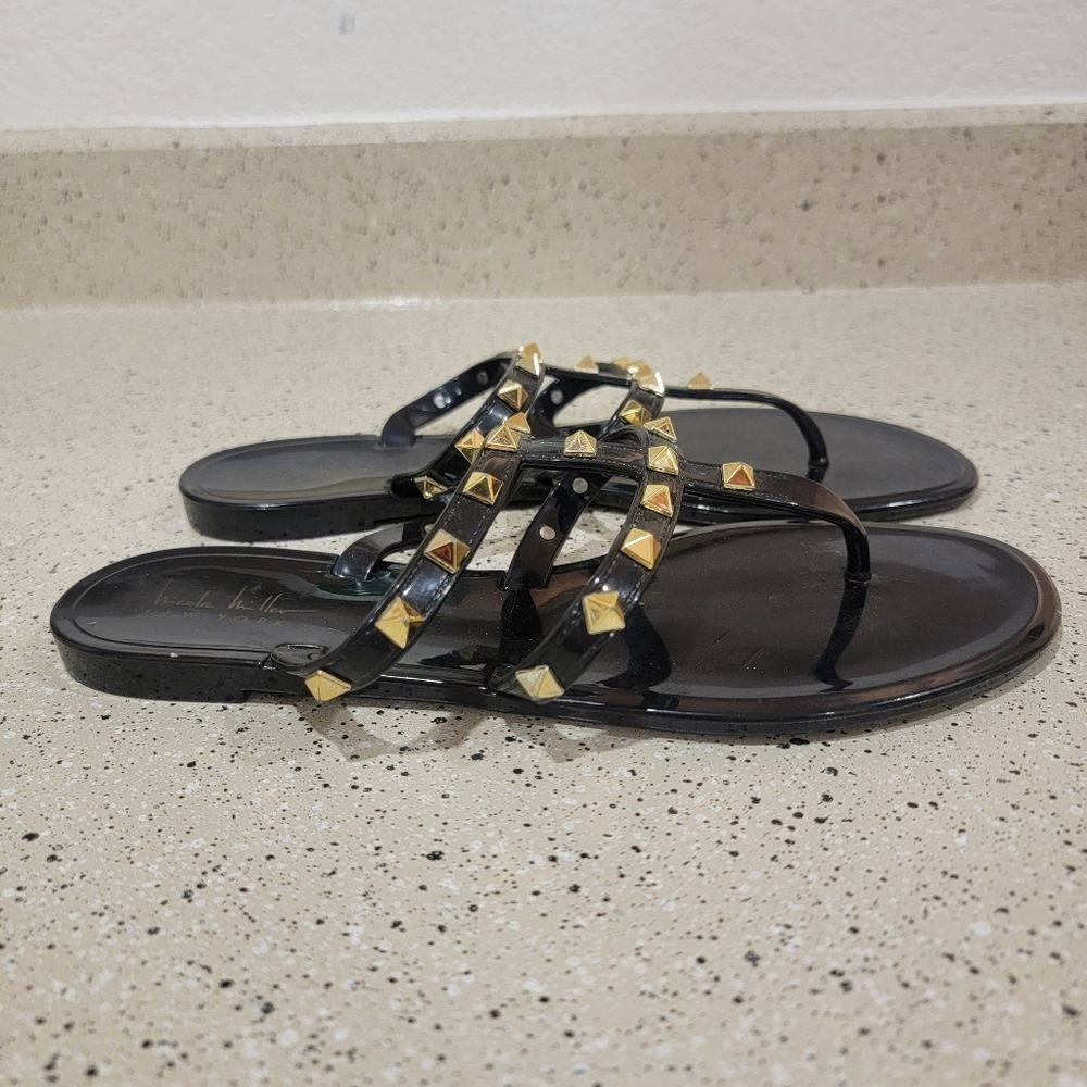 Nicole Miller New York Women's Black Patent Brooney Sandals, Size 8